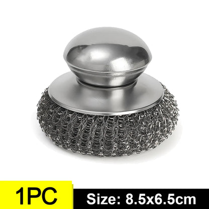 Stainless Steel Dish Scrubber with Handle for Kitchen Rust Removal