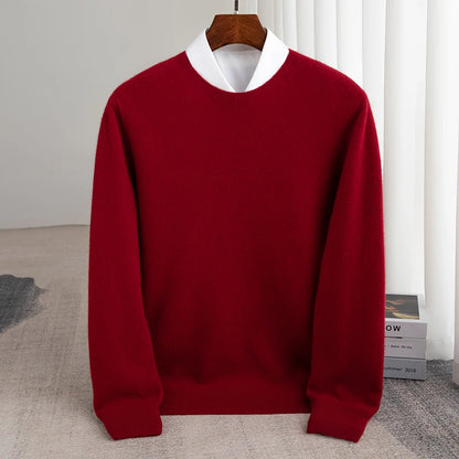 Pure Wool Men's Slim-Fit Round Neck O-Neck Cashmere Sweater