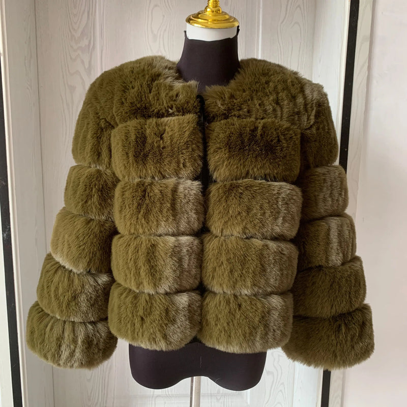 Women's High-Quality Faux Fox Fur Coat