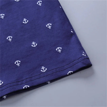 2PCS Baby Summer Set – Boys' Boat & Anchor Print Short Sleeve & Shorts