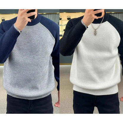 Men’s Casual Patchwork Knit Sweater - Retro Harajuku Pullover