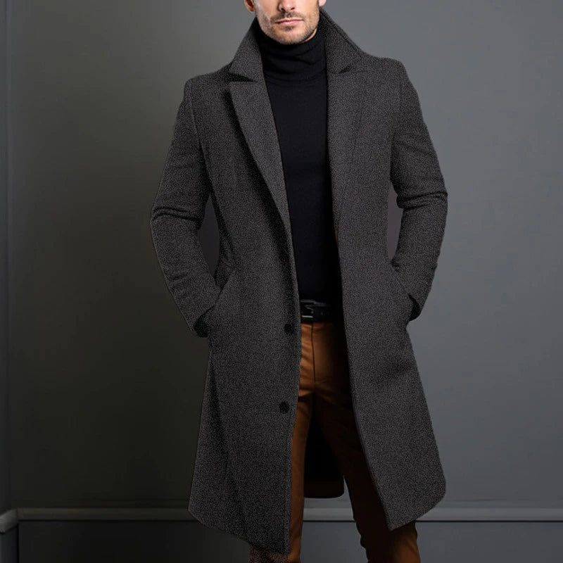 Luxury Men's Wool Trench Coat - Mid-Long Business Overcoat