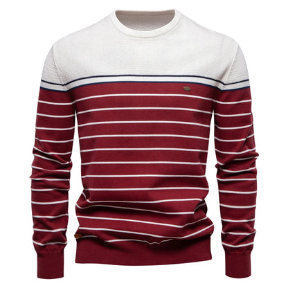 Striped Cotton O-Neck Pullover Sweater