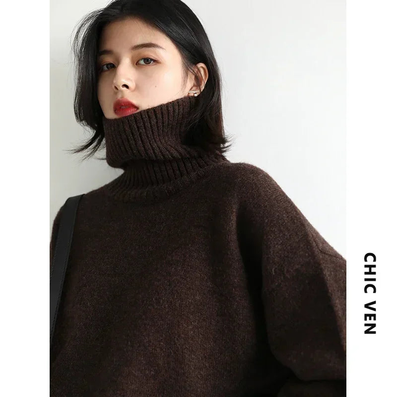 CHIC VEN Korean Women's Loose Turtleneck Sweater