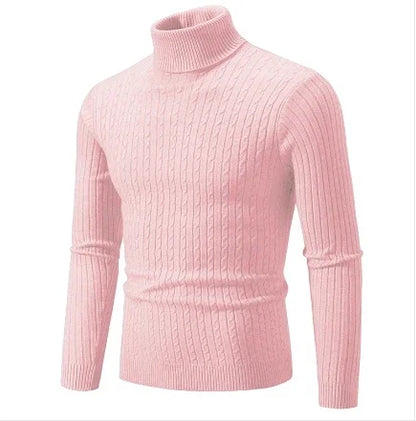 Men's Solid High Neck Knitted Sweater