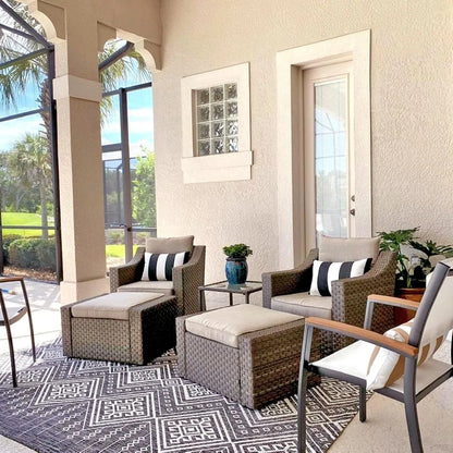Wicker Lounge Chairs, Ottoman, Loveseat, and Glass Coffee Table