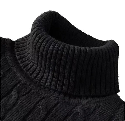 Men's Solid High Neck Knitted Sweater