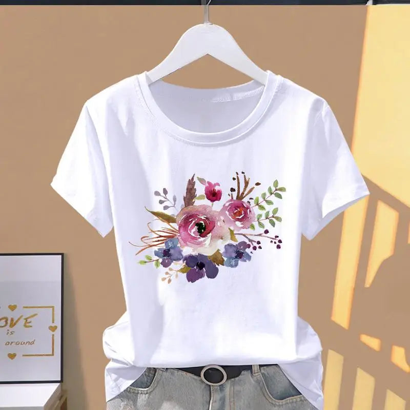 Floral Print Oversized Short-Sleeve T-Shirt for Women