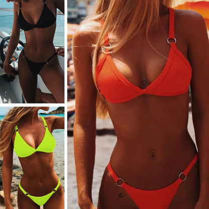 Women's Solid Color Side Tie Bikini Set Bandage Style Swimwear