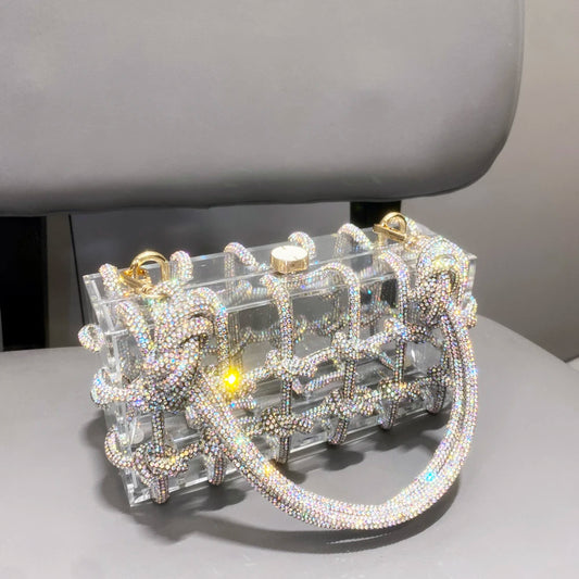 Silver Crystal Rhinestone Evening Bag for Women – Luxury Handmade Clutch