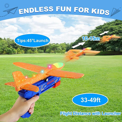 Kids Airplane Launcher Toys – 13.2'' LED Foam Glider Catapult Plane