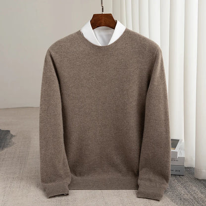 Pure Wool Men's Slim-Fit Round Neck O-Neck Cashmere Sweater