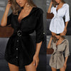 Elegant Women's Mini Shirt Dress with Deep V-neck & 3/4 Sleeves