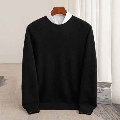 Pure Wool Men's Slim-Fit Round Neck O-Neck Cashmere Sweater