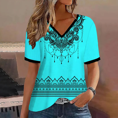 Women's Striped Gradient V-Neck Oversized T-Shirt