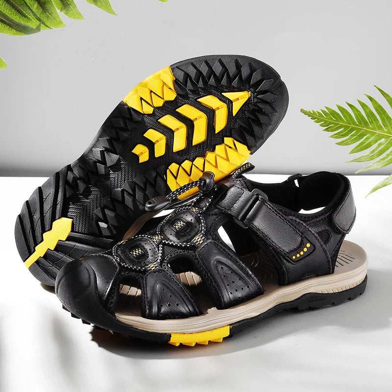 Men's Large Size Leather Beach Sandals – Non-Slip & Breathable