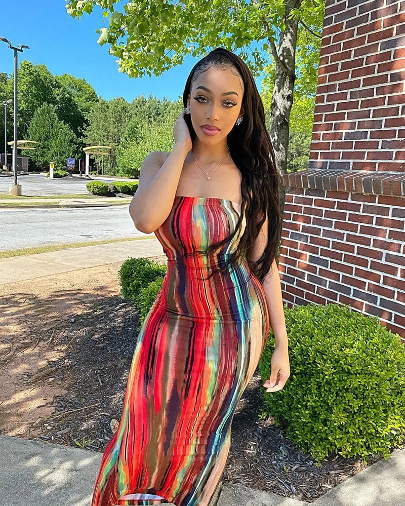 Sexy Slim Fit Printed Bandage Long Dress