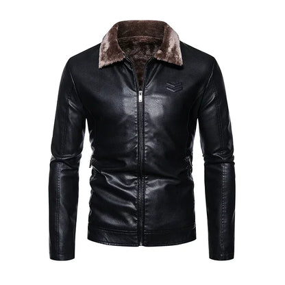 Winter Motorcycle Leather Jacket with Fur Collar