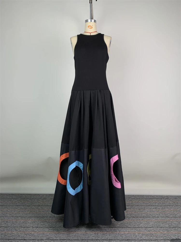 Elegant Rainbow Maxi Dress – High-Waist A-Line Summer Evening Wear