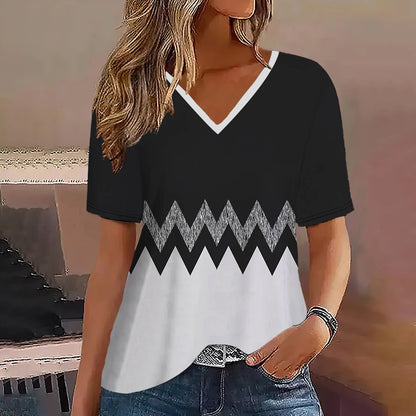 Women's Striped Gradient V-Neck Oversized T-Shirt