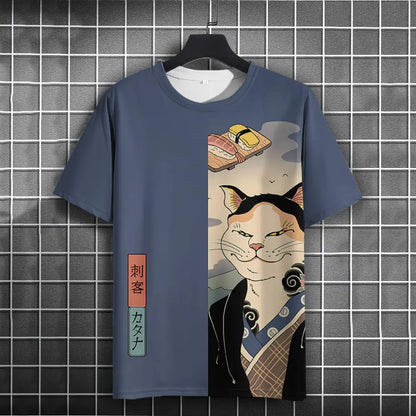 Unisex Japanese Samurai Cat 3D Printed T-shirt