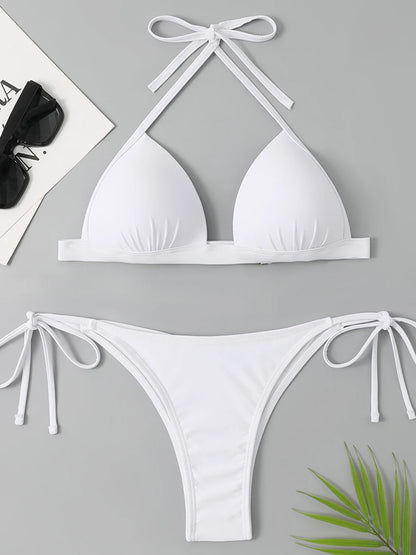 Women’s Halter Push Up Bikini Set Sexy Solid Color Swimwear